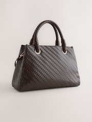 Maro Ciocolată - Weave Embossed Hand Held Bag - Imaginea 5 din 8