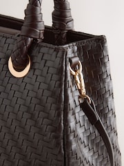 Maro Ciocolată - Weave Embossed Hand Held Bag - Imaginea 7 din 8
