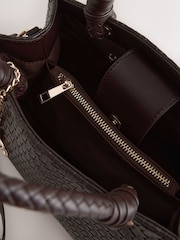 Maro Ciocolată - Weave Embossed Hand Held Bag - Imaginea 8 din 8