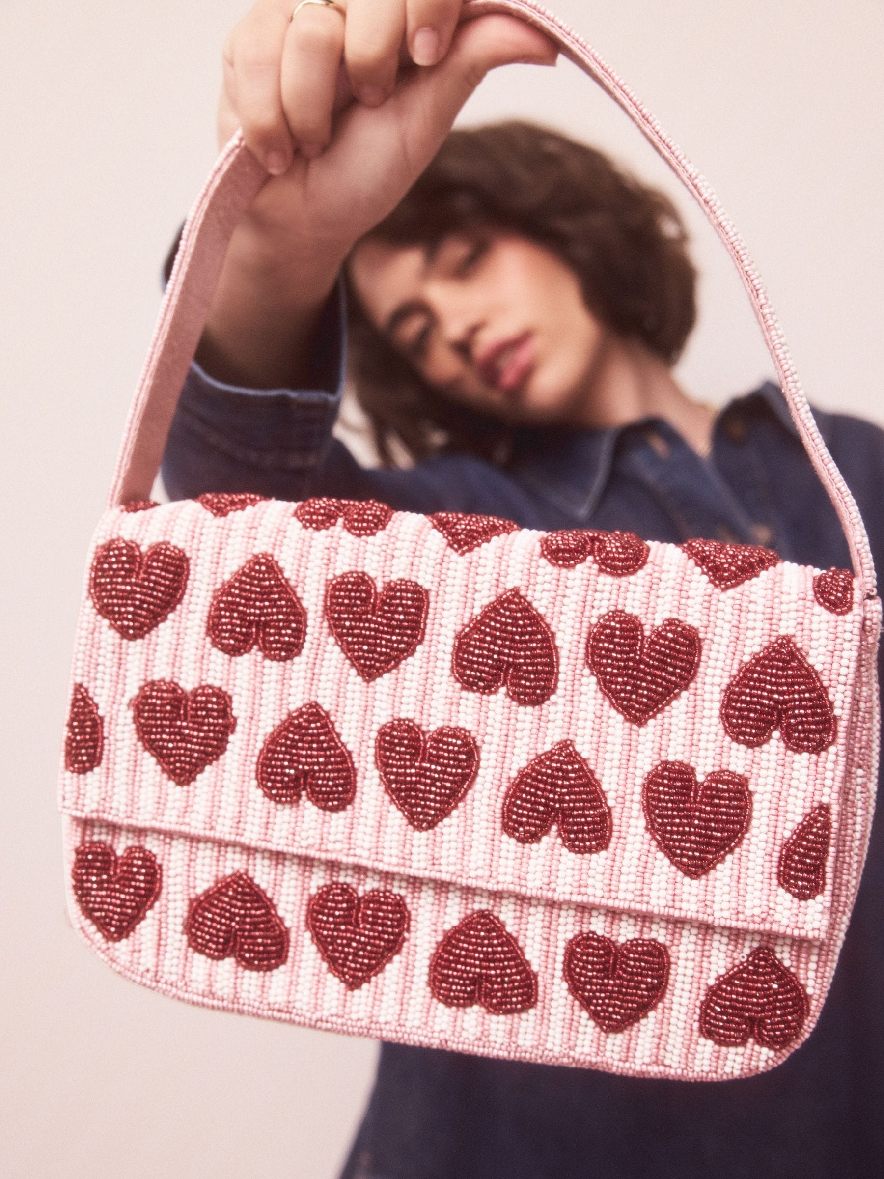 Buy Pink Embellished Heart Beaded Shoulder Bag from Next USA
