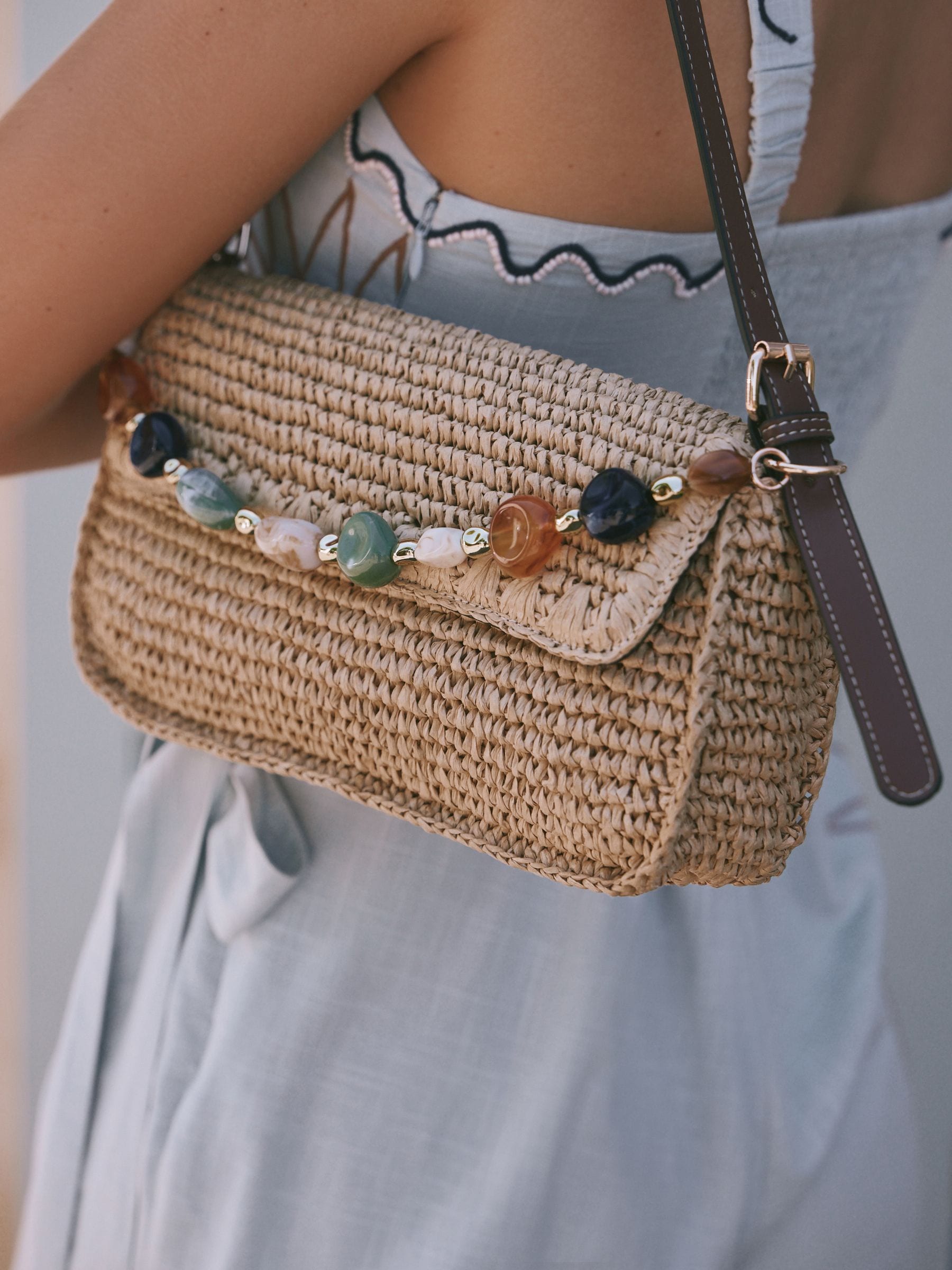Buy Natural Raffia Effect Beaded Shoulder Bag from Next Canada