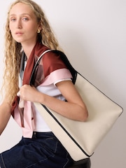 Jigsaw Cream Leather Trim Canvas Heckfield Bag - Image 5 of 6