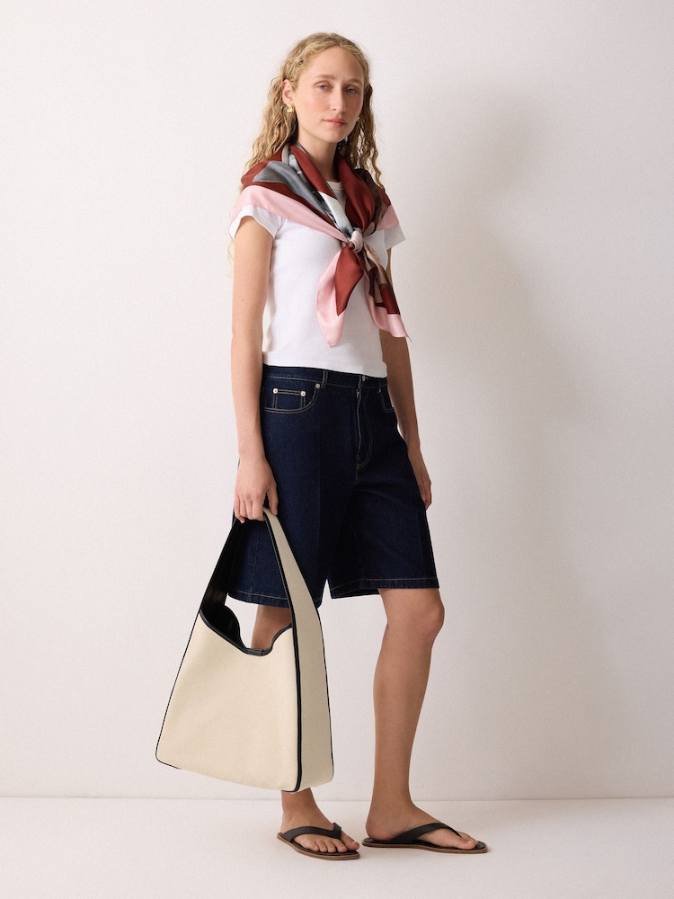 Jigsaw Cream Leather Trim Canvas Heckfield Bag - Image 6 of 6