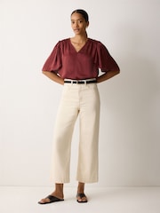 Jigsaw Brown Satin Pleated Blouse - Image 1 of 5