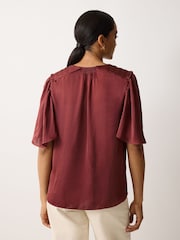 Jigsaw Brown Satin Pleated Blouse - Image 2 of 5