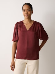 Jigsaw Brown Satin Pleated Blouse - Image 3 of 5