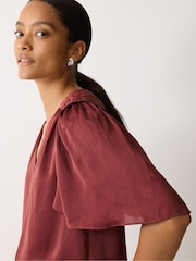 Jigsaw Brown Satin Pleated Blouse - Image 4 of 5