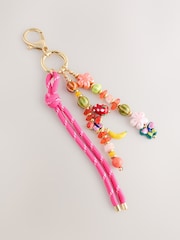 Pink Beaded Bungee Cord Bag Charm - Image 1 of 4