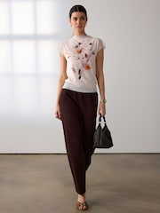 Chocolate Brown Ponte Barrel Leg Trousers - Image 1 of 8