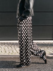 Black/White Polka Dot Satin Cuffed Balloon Trousers - Image 1 of 7