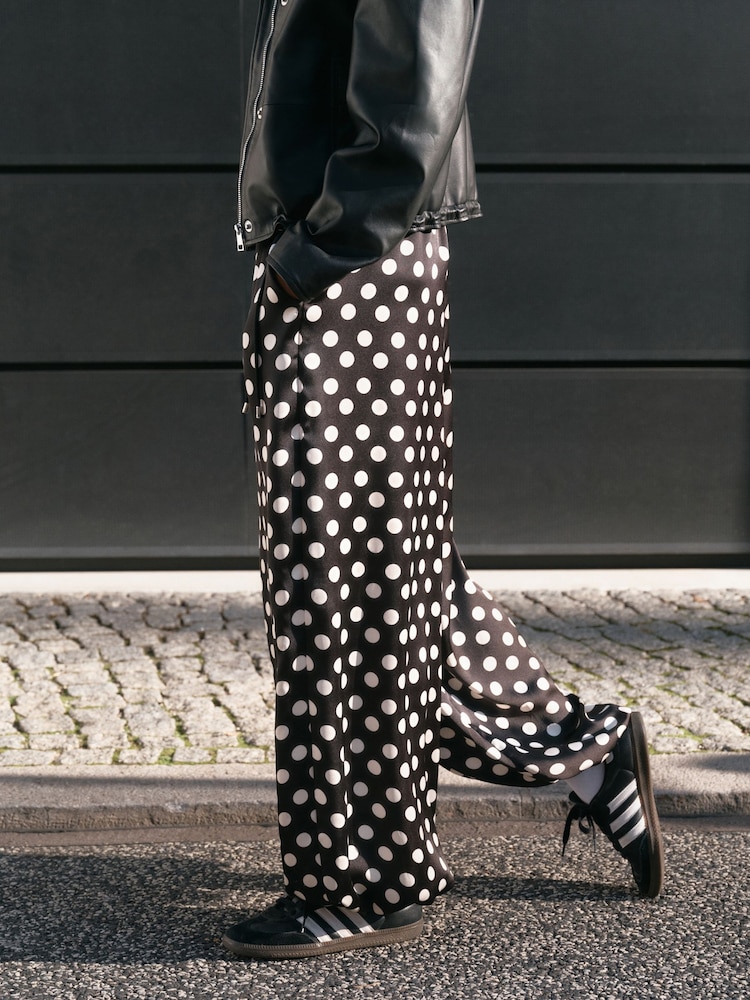 Black/White Polka Dot Satin Cuffed Balloon Trousers - Image 1 of 7