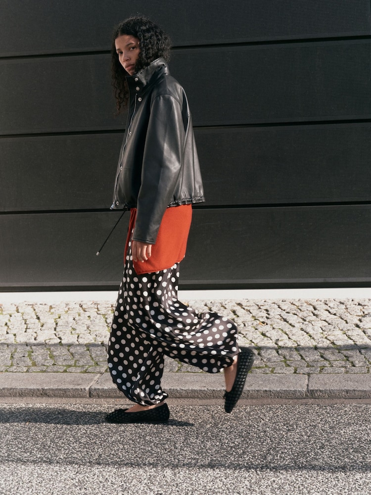 Black/White Polka Dot Satin Cuffed Balloon Trousers - Image 2 of 7
