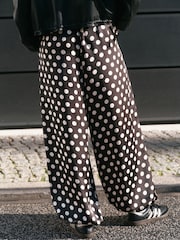 Black/White Polka Dot Satin Cuffed Balloon Trousers - Image 3 of 7