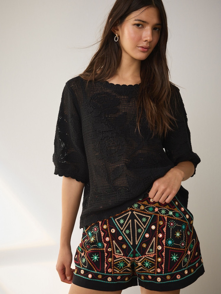Multi Embroidered Mini Shorts - Image 1 of 5