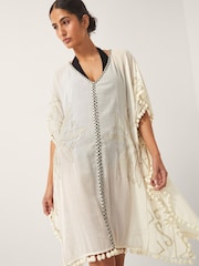 Monsoon Natural Penny Tassel Embroidered Kaftan - Image 2 of 5