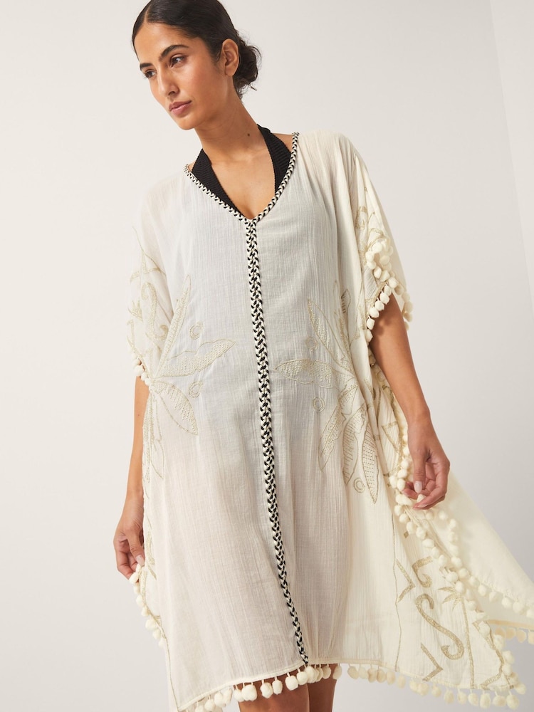 Monsoon Natural Penny Tassel Embroidered Kaftan - Image 2 of 5