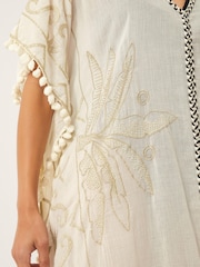 Monsoon Natural Penny Tassel Embroidered Kaftan - Image 4 of 5
