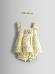 JoJo Maman Bébé Yellow Flopsy Embroidered Top, Short & Headband Set - Image 2 of 8