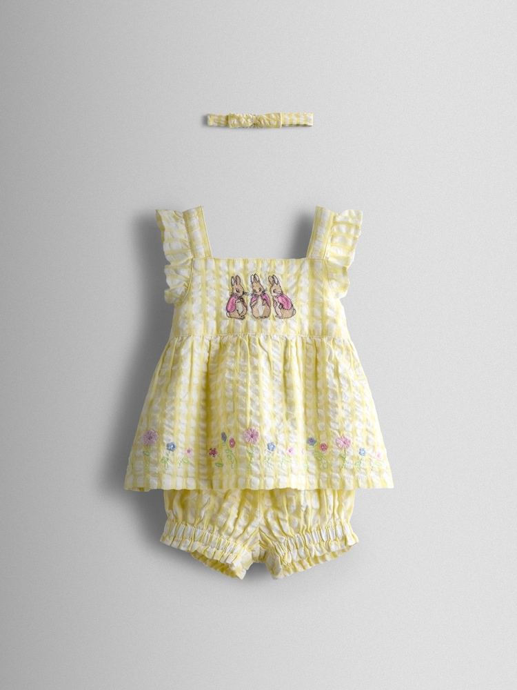 JoJo Maman Bébé Yellow Flopsy Embroidered Top, Short & Headband Set - Image 2 of 8