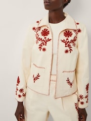 Monsoon Natural Emilia Floral Print Embroidered Jacket - Image 1 of 6