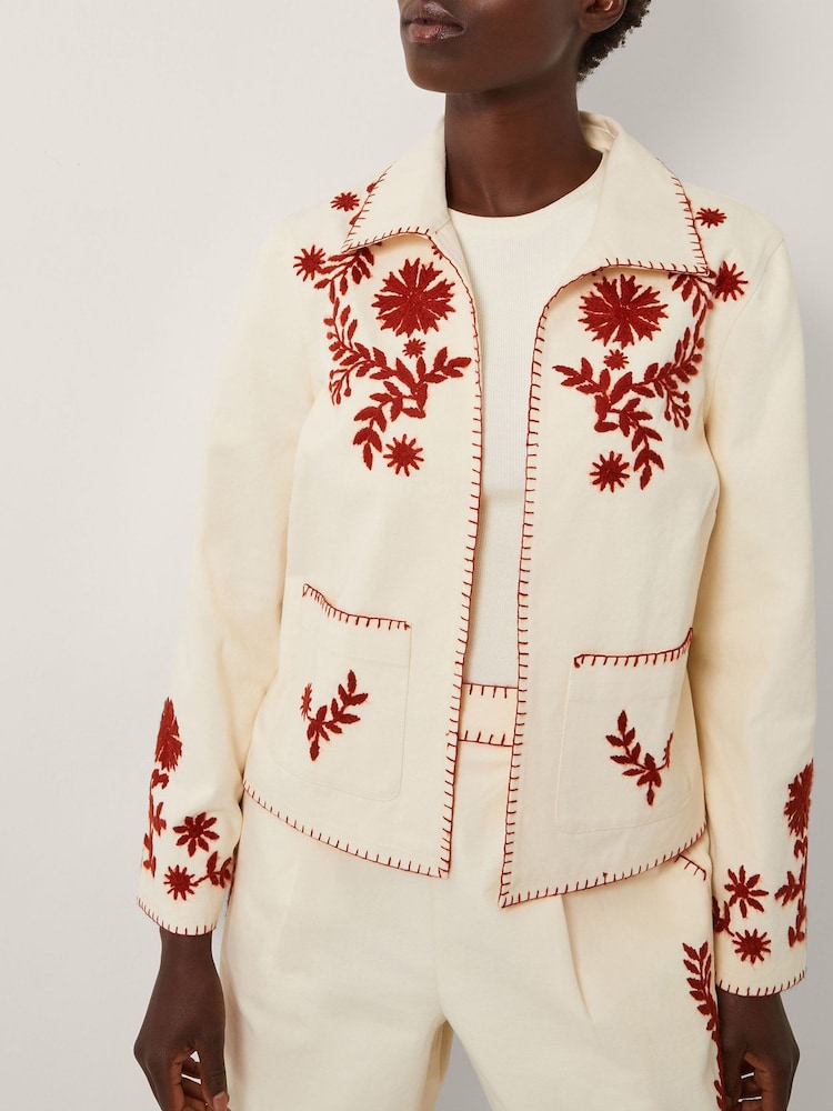 Monsoon Natural Emilia Floral Print Embroidered Jacket - Image 1 of 6