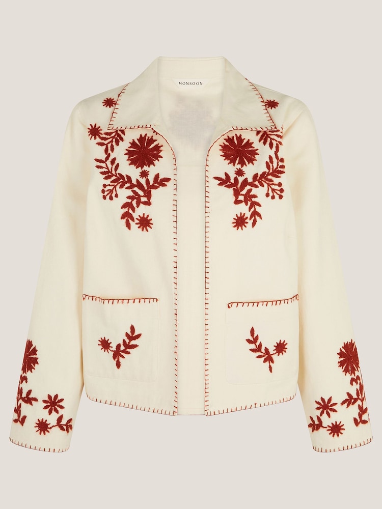Monsoon Natural Emilia Floral Print Embroidered Jacket - Image 6 of 6