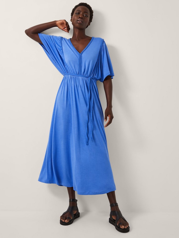 Monsoon Blue Paula Braided Jersey Midi Dress - Image 1 of 5 Monsoon Blue Paula Braided Jersey Midi Dress - Image 1 of 5