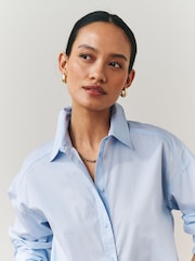 Asul - Pinaikling Malaking Damit Pang-boyfriend - Larawan 5 ng 8