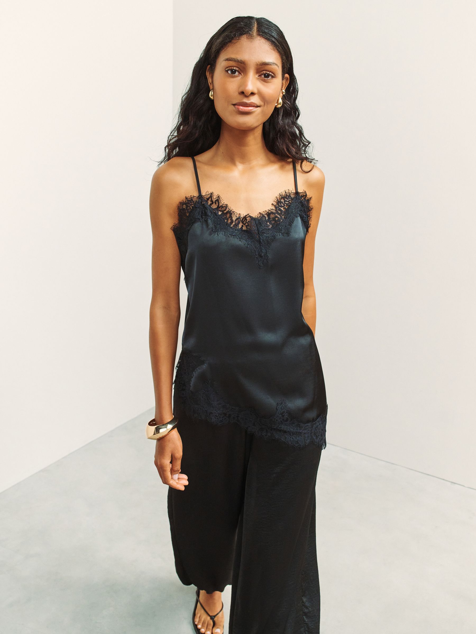 Buy Black - Asymmetric Hem Lace Cami Top from Next Brazil
