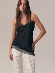 Black Asymmetric Hem Lace Cami Top - Image 1 of 4