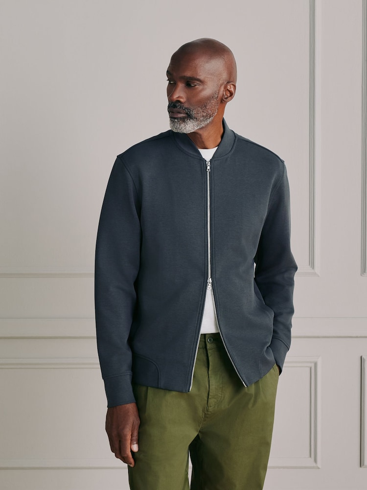 Slate Grey Signature Jersey Bomber Jacket - Image 1 of 12