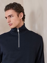 Bleumarin - N. Premium Smart Rib Textured Quarter Zip Sweatshirt - Imaginea 1 din 10