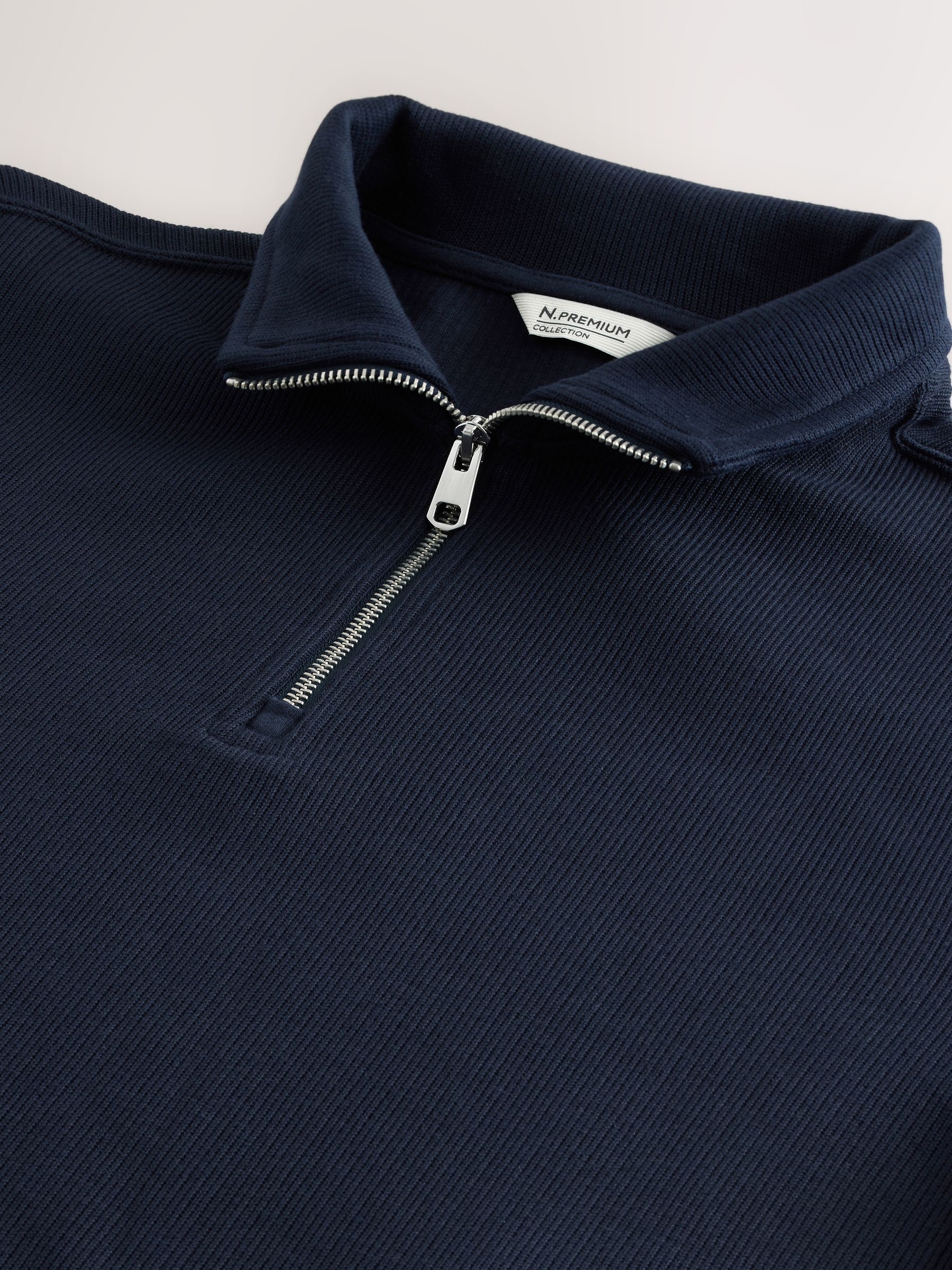 Buy Navy N. Premium Smart Rib Textured Quarter Zip Sweatshirt from