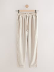 لون محايد - بنطلون سهل الارتداء ضيق من الأسفل من الكتان - صورة 6 من 8