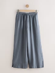 Slate Grey Textured Wide Leg Trousers with Linen - Image 1 of 3