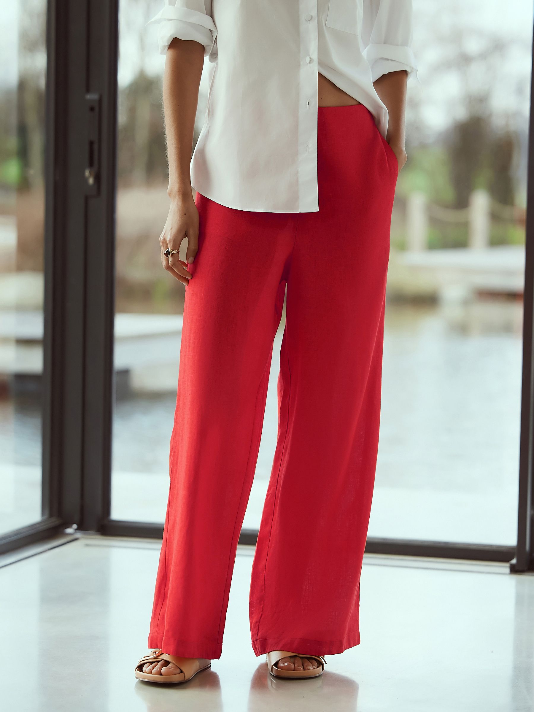 Buy Red 100% Linen Wide Leg Trousers from Next USA