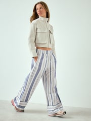 Blue/White/Red Stripe Linen Blend Wide Leg Trousers - Image 2 of 7