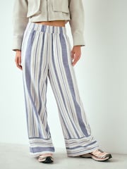 Blue/White/Red Stripe Linen Blend Wide Leg Trousers - Image 3 of 7