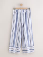 Blue/White/Red Stripe Linen Blend Wide Leg Trousers - Image 5 of 7