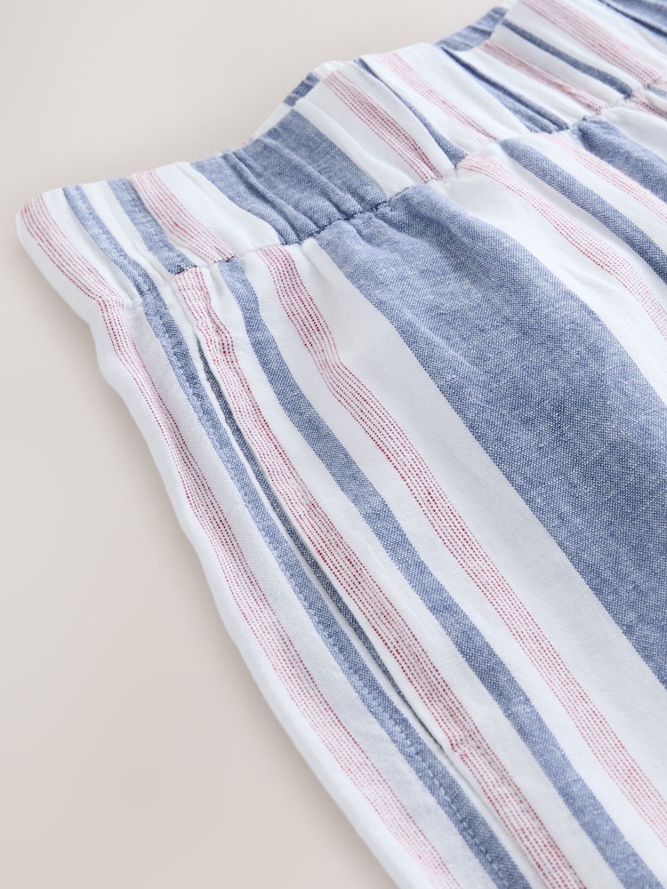 Blue/White/Red Stripe Linen Blend Wide Leg Trousers - Image 7 of 7