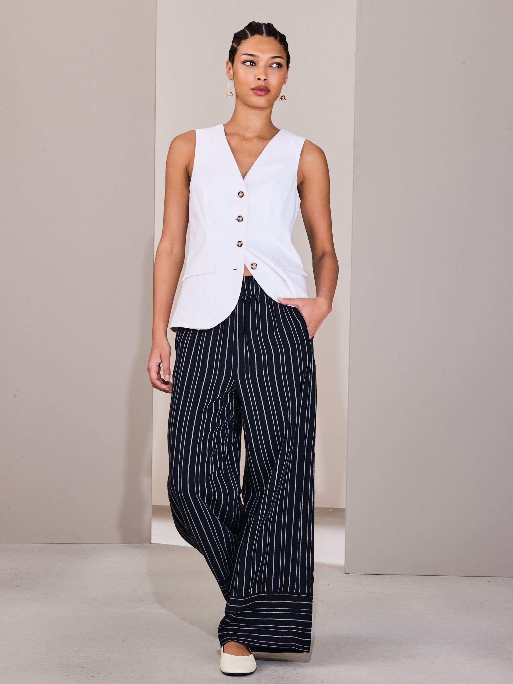 Buy Black/White Stripe Linen Blend Wide Leg Trousers from Next USA