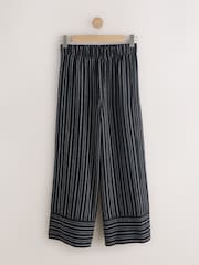 Black/White Stripe Linen Blend Wide Leg Trousers - Image 6 of 8