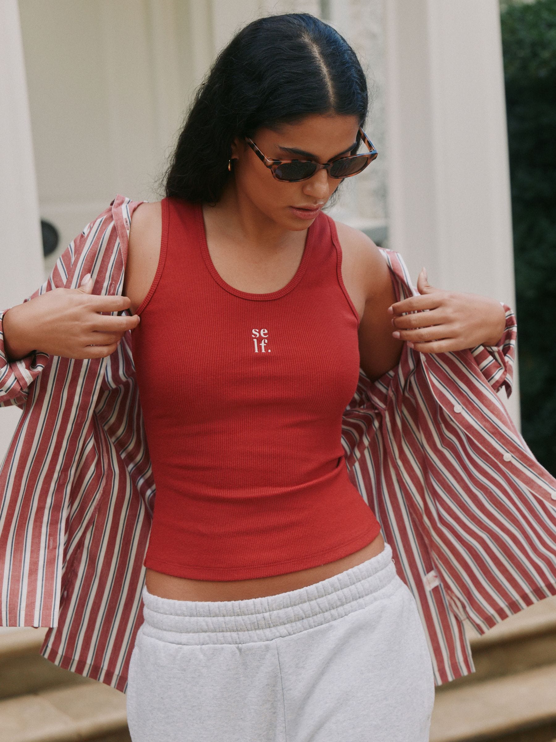Buy self. Red Cotton Rib Scoop Neck Vest from Next Romania