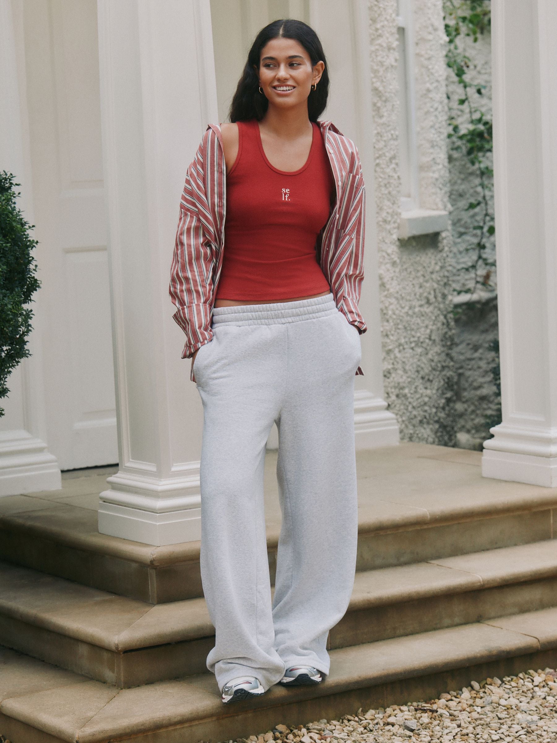 Buy self. Red Cotton Rib Scoop Neck Vest from Next Romania