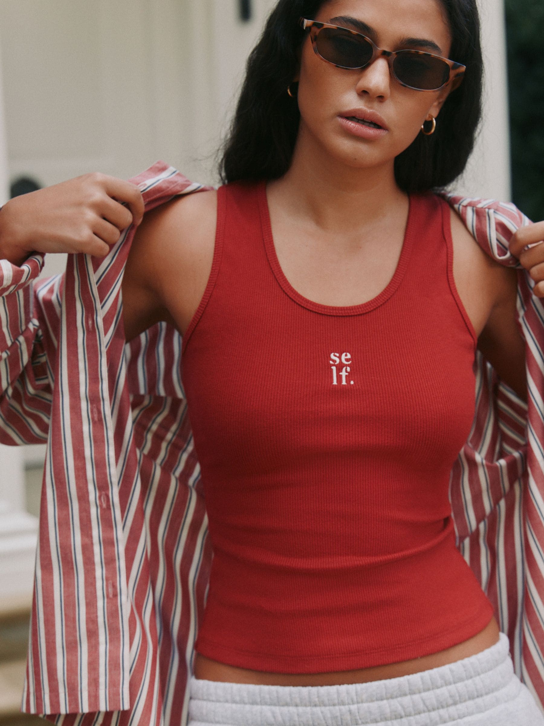 Buy self. Red Cotton Rib Scoop Neck Vest from Next Romania