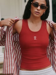 rdeča - Bombažna rebra globoko okrogel izrez; Majica brez rokavov z globokim okroglim izrezom - Slika 4 iz 6