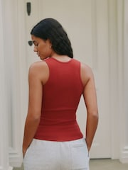 rdeča - Bombažna rebra globoko okrogel izrez; Majica brez rokavov z globokim okroglim izrezom - Slika 5 iz 6