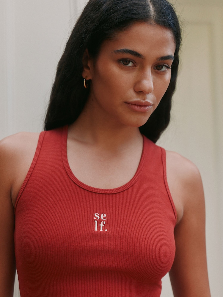 rdeča - Bombažna rebra globoko okrogel izrez; Majica brez rokavov z globokim okroglim izrezom - Slika 6 iz 6