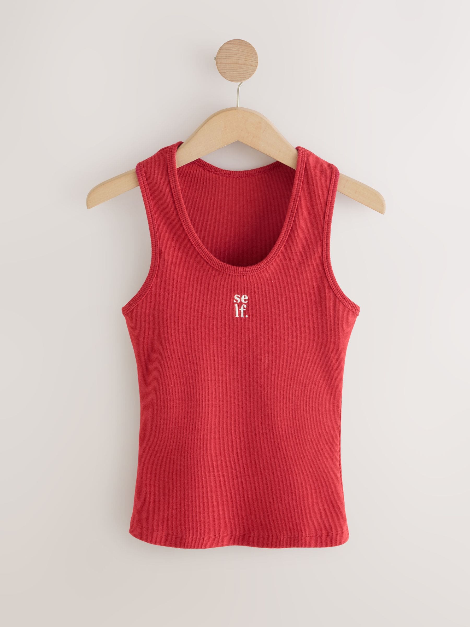 Buy self. Red Cotton Rib Scoop Neck Vest from Next Romania