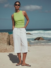 White Linen Blend Pull On Shorts - Image 1 of 8